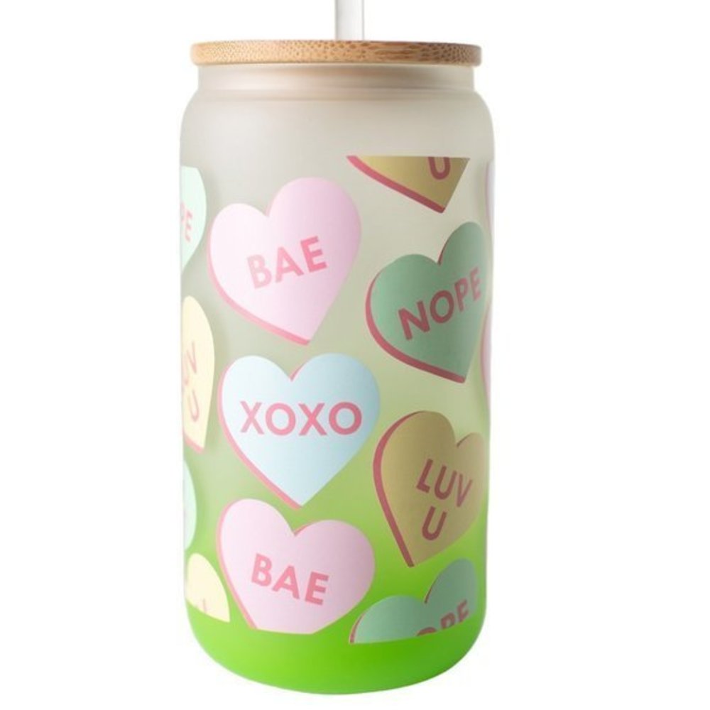 Conversation Hearts Valentine's Day 16oz Libby Frosted Beer Drinking‎ Glass